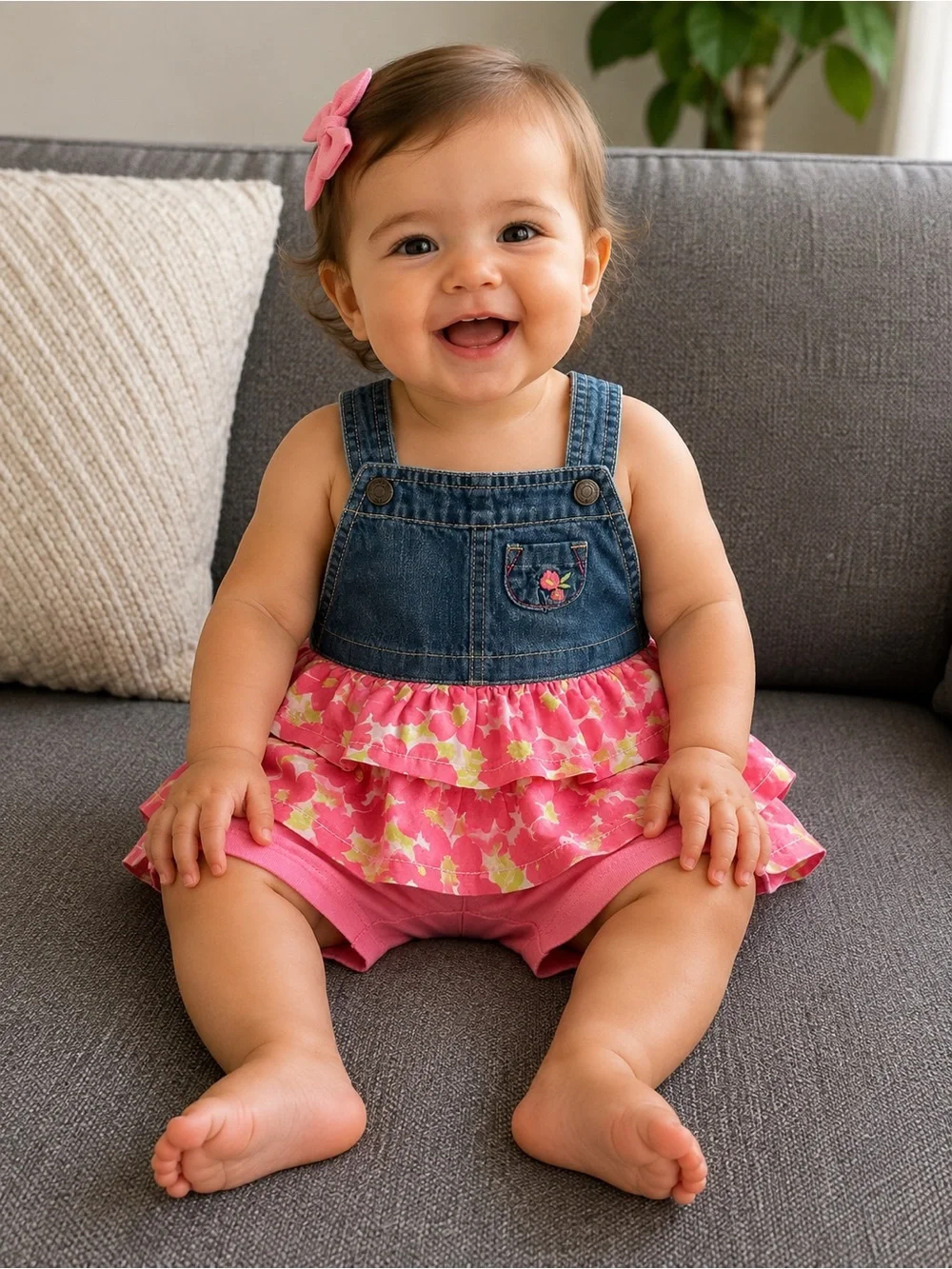 Bundle of 4 - Size 12-Month Girls Outfit Set - Pink, Teal & Denim Mix